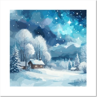 Winter Country Starry Night Posters and Art